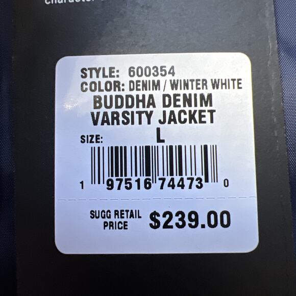 True Religion Guitar Buddha Varsity Jacket Women Large Denim White Retro Y2K NEW - Picture 7 of 12